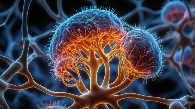 microglia cell attached to a neural synapse performing its phagocytic role
