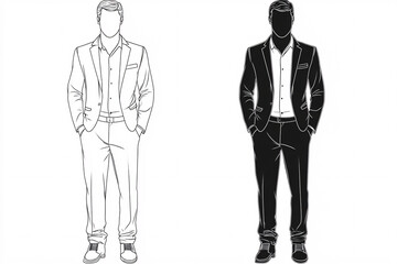 Elegant Abstract Silhouettes of Gentlemen in Suits in Minimalist Black and White for Modern and Sophisticated Style