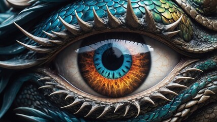 Myth fantasy dragon eye. Macro close up illustration decoration graphic