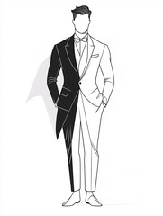 Elegant Abstract Silhouettes of Gentlemen in Suits in Minimalist Black and White for Modern and Sophisticated Style