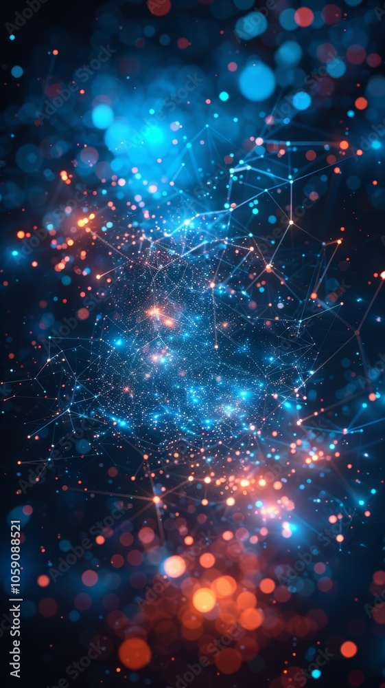 Wall mural a vibrant display of interconnected data points and light particles set against a light blue technol