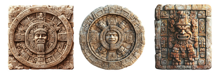 Fototapeta premium Ancient Stone Carvings Isolated on Transparent Background