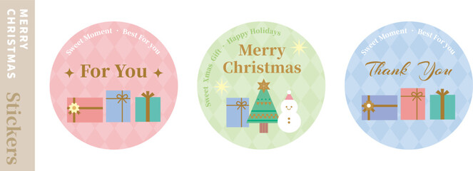 Cute colorful Merry Christmas packaging gift stickers. Thank for you label promotion Snowman gift
