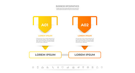 Business vector infographics. Informational table with 2 arrows, steps, options. Template progress bar with two arrow-like elements. Clean and modern infographic design