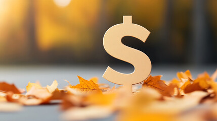 Interest rate symbol surrounded by falling leaves, representing economic decay