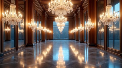 Obraz premium Elegant Crystal Chandeliers Creating a Dazzling Atmosphere
