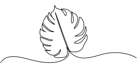 Continuous line drawing  of a Monstera  isolated on white background, Continuous one line drawing of monstera leaf. One line drawing illustration of philodendron Monstera leaf. Foliage concept line. © Line emotion
