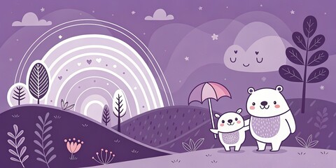 Naklejka premium minimalist cute cartoon purple background