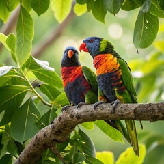 Two parrot sitting on the tree branch,ai generative
