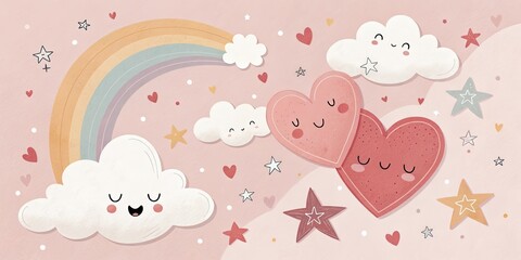 minimalist cute cartoon pink background