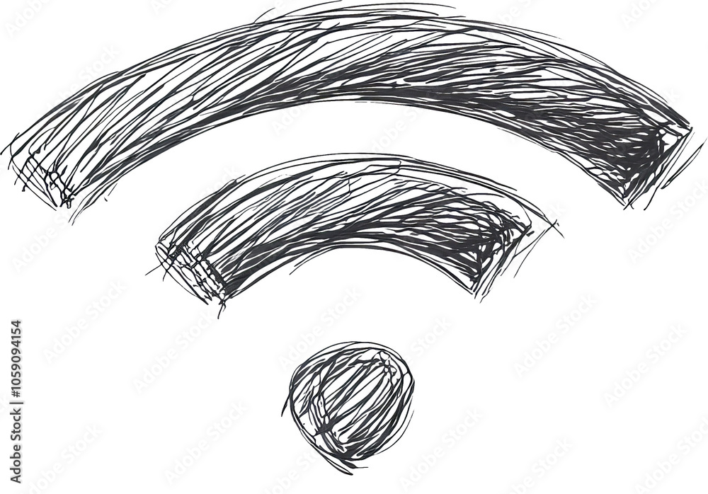 Poster hand-drawn wifi symbol on transparent background