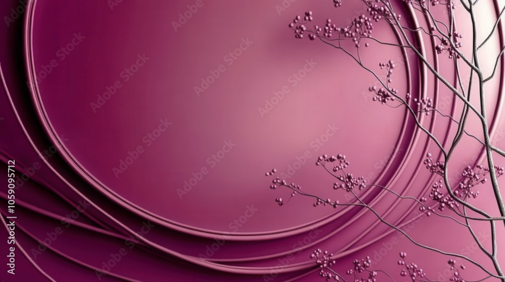 Poster elegant purple background with thin overlapping circular lines and polygonal shapes at the borders, 