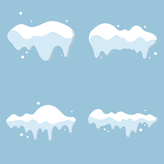 White snow caps and Icicle Elements set on blue background