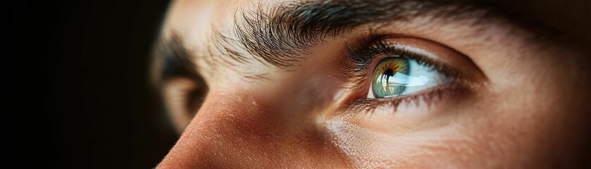 Naklejka premium A man with a beard and green eyes. The concept of hope, man and darkness.