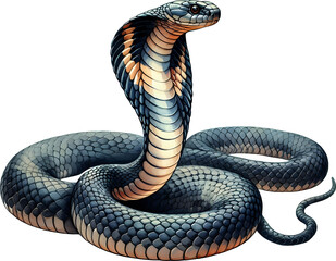 Fototapeta premium Cobra with Expanded Hood and Intricate Scale Pattern, Transparent background 
