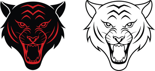 Black and White Tiger Head Roar Design