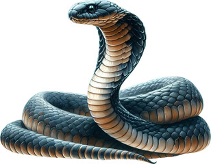 Fototapeta premium Cobra with Expanded Hood and Intricate Scale Pattern, Transparent background 