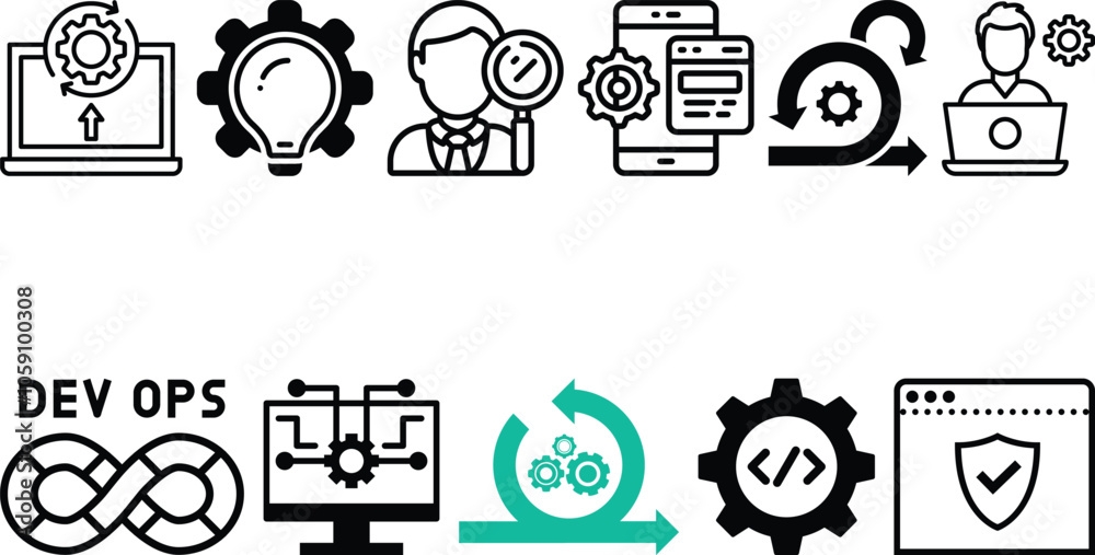 Wall mural devops methodology and software development icon collection
