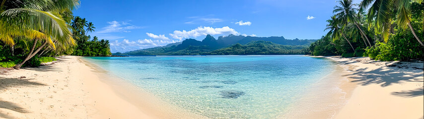 Tropical Beach Scene with Clear Blue Water and Palm Trees