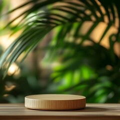 product display podium in an indoor garden with plants. product display