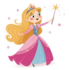 Fototapeta premium Princess with a magic wand in cartoon style