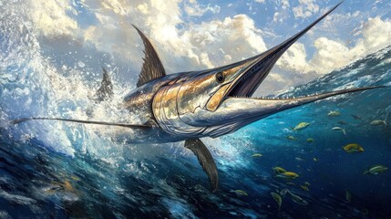 Obraz premium Majestic Marlin Leaping Through Waves