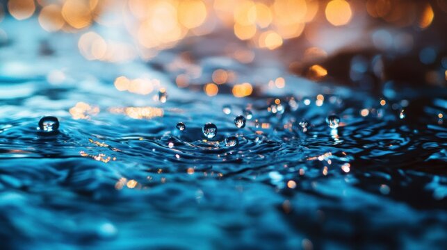 Water Drops on Blue Surface