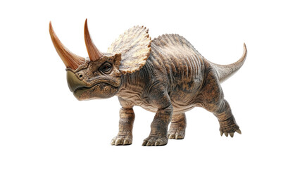 Obraz premium 3D render of an isolated Tyrannosaurus rex on a white background, showcasing this gigantic prehistoric reptile as a toy-like creature