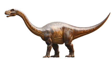 Fototapeta premium A large, isolated toy dinosaur on a white background, capturing the essence of a prehistoric reptile