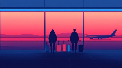 Fototapeta premium Passengers Waiting with Suitcases at Airport Terminal