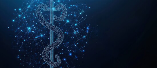 Rod of Asclepius. A serpent-entwined rod wielded.