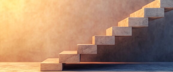 Naklejka premium A set of sleek wooden stairs ascends into a beautifully lit room, with a warm glow illuminating the elegant steps and minimalistic wall design