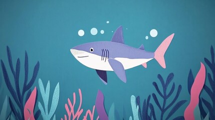 Obraz premium Colorful Shark Swimming in Underwater Scene