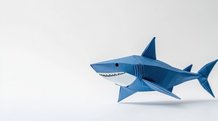 Fototapeta premium Blue Origami Shark on White Background
