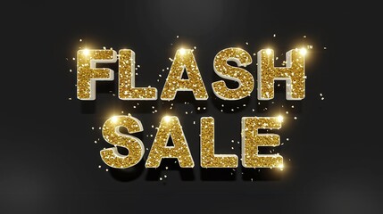 Golden glitter flash sale text on black background
