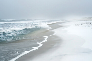 Obraz premium a person walking along a beach with a surfboard