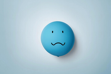 Blue Balloon with Sad Face on Blue Background, Representing Sadness and Isolation