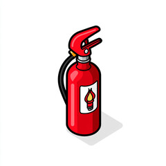 Obraz premium Icon of a fire extinguisher on a white background in an isometric view with a minimalistic design and red color theme. 