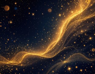 Golden Cosmic Sparkles and Flowing Energy Streams Against a Deep Night Sky