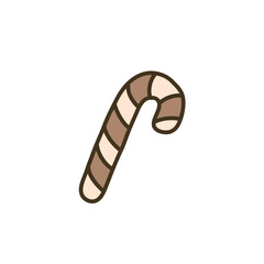 Decorative candy bowl with brown and white stripes in flat style, suitable for holiday decorations.