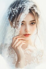 Ethereal wedding portrait a captivating bride with delicate veil and enchanting beauty in soft light