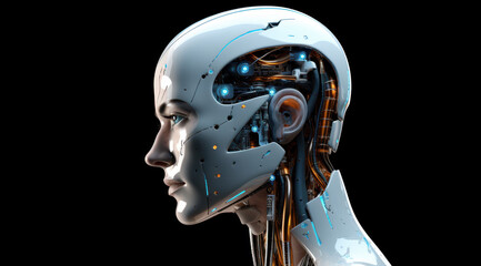 Futuristic cyborg showing brain and artificial intelligence