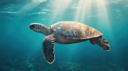 Fototapeta premium Sea Turtle Swimming in Clear Ocean Water