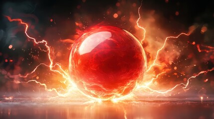 Obraz premium Vibrant Red Energy Sphere with Electric Sparks