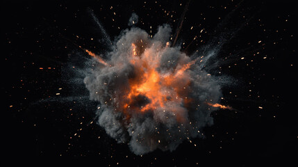 Naklejka premium Realistic explosion with fire and smoke on black background