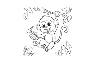 Monkey Coloring Page Vector Illustration