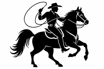 Cowboy on Horseback Silhouette Vector with Lasso