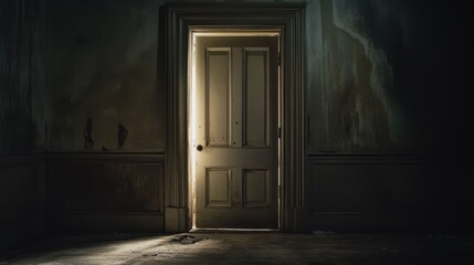 Mysterious Door in Dark Abandoned Room