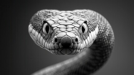Fototapeta premium Close-up of a majestic black and white snake with intricate scales, exuding an aura of mystery and elegance.