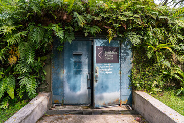 Battlebox Visitor Centre exit - an underground bunker on Fort Canning Hill, an underground military bunker during Japanese Invasion in World War 2, now a Museum. Door open.